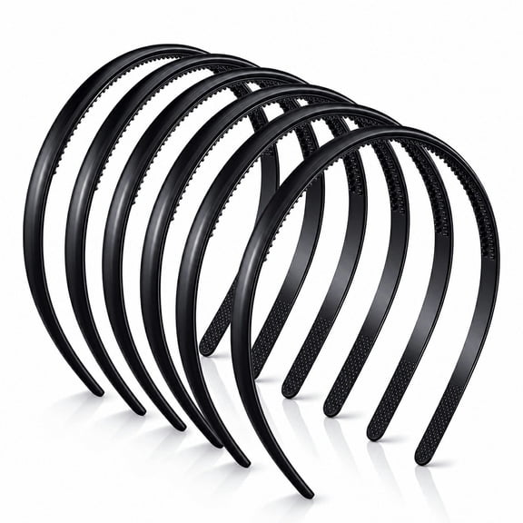 stcellnmex 6 Pieces Plastic Headbands for Women Thin Headband with Teeth Plain Hair Bands for Halloween Christmas 8mm Rubber Black