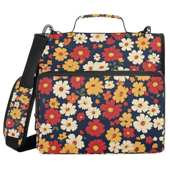FORMRS Zipper Binder with Shoulder Strap 1.5-inch Ring 500 Sheet Capacity File Bag, Red Floral
