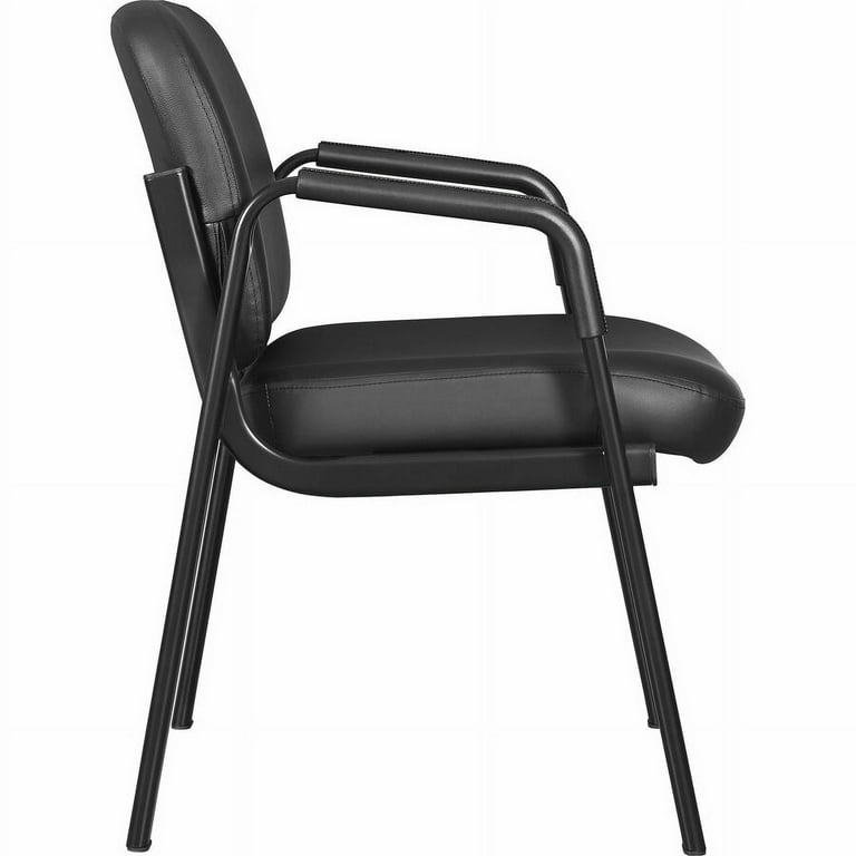 Lorell Deluxe Leather 4-Leg Guest Chair - Leather, Plywood Seat - Leather, Plywood Back - Powder Coated Metal Frame - Four-legged Base - Black - Armrest - 1 Each