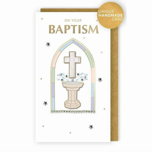Handmade "Champagne" Greeting Card Baptism - Cross & Font