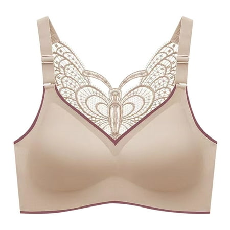 HYSYSB Sports Bras for Women balconette Bras bras No Underwire Full Support strappy Sports Bra butterfly Beauty Back Wrap Breast Latex No Bra Gathering Underwear plus Size Sports Bra Beige 2XL