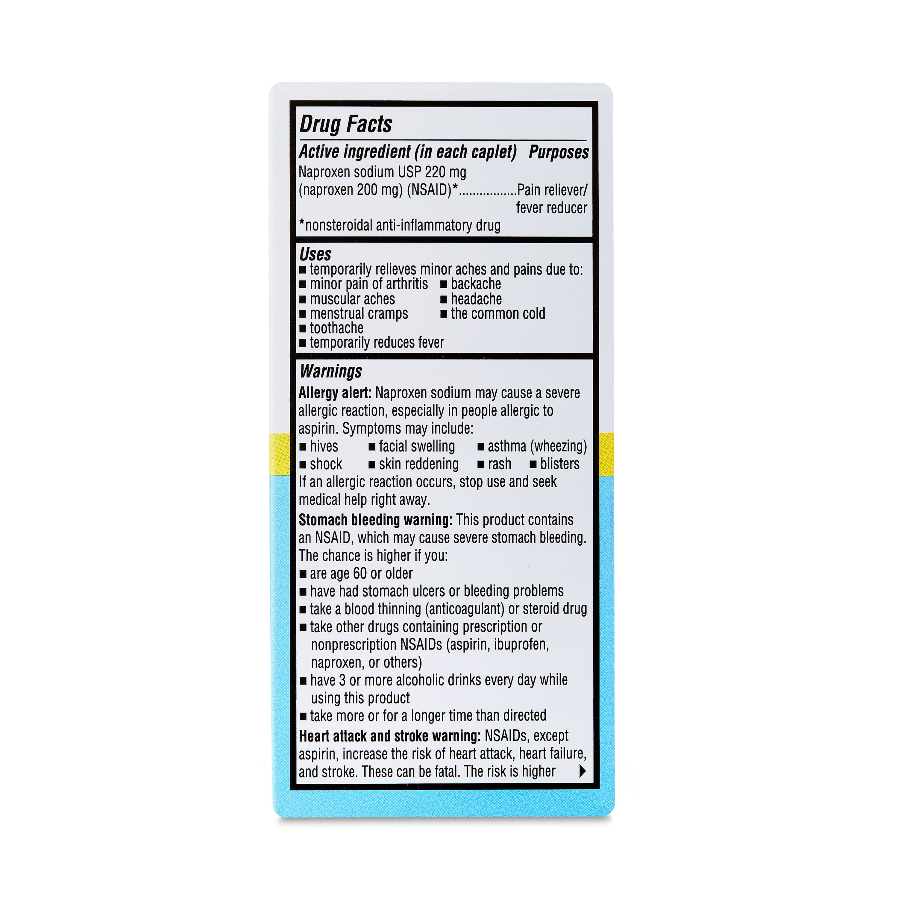 Equate Pain Relief Pesticide-Free Naproxen sodium Antacids Solid, Caplet for Body Aches & Pains Compare to Aleve® Caplets Active Ingredient 220mg 90 ct