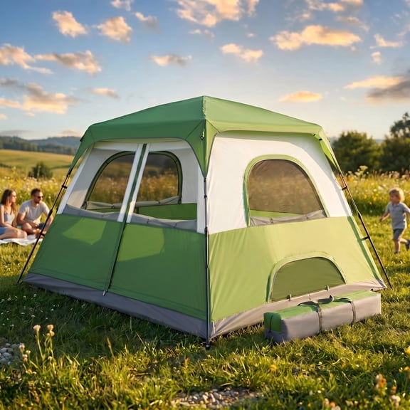 SANOPY 6-8 Person Camping Tent, Easy Instant Setup Cabin Tent with Mesh Windows, Waterproof Windproof Family Tent for Outdoor Camping Hiking, Portable with Carry Bag, Green