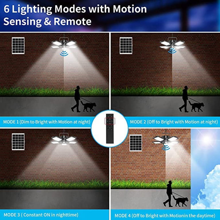 Solar Shed Light Indoor Outdoor, 1200LM 160 LED Pendant Light, 5-Leafs Adjustable Motion Sensor Light With Remote Timer, 6 Lighting Modes Work in Daylight