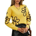 thumbnail image 2 of Women'S Off Shoulder Cable Knit Sweaters in Fall Pullover Cute Flower Crew Neck Long Sleeve Trendy Sweater Yellow M, 2 of 8