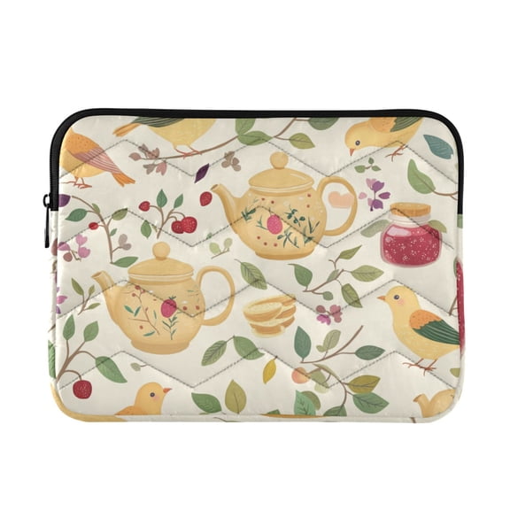 FORMRS 13-13.3 inch Laptop Sleeve Case Soft Carrying Quilted Computer Bag Cover, Birds Tea Time