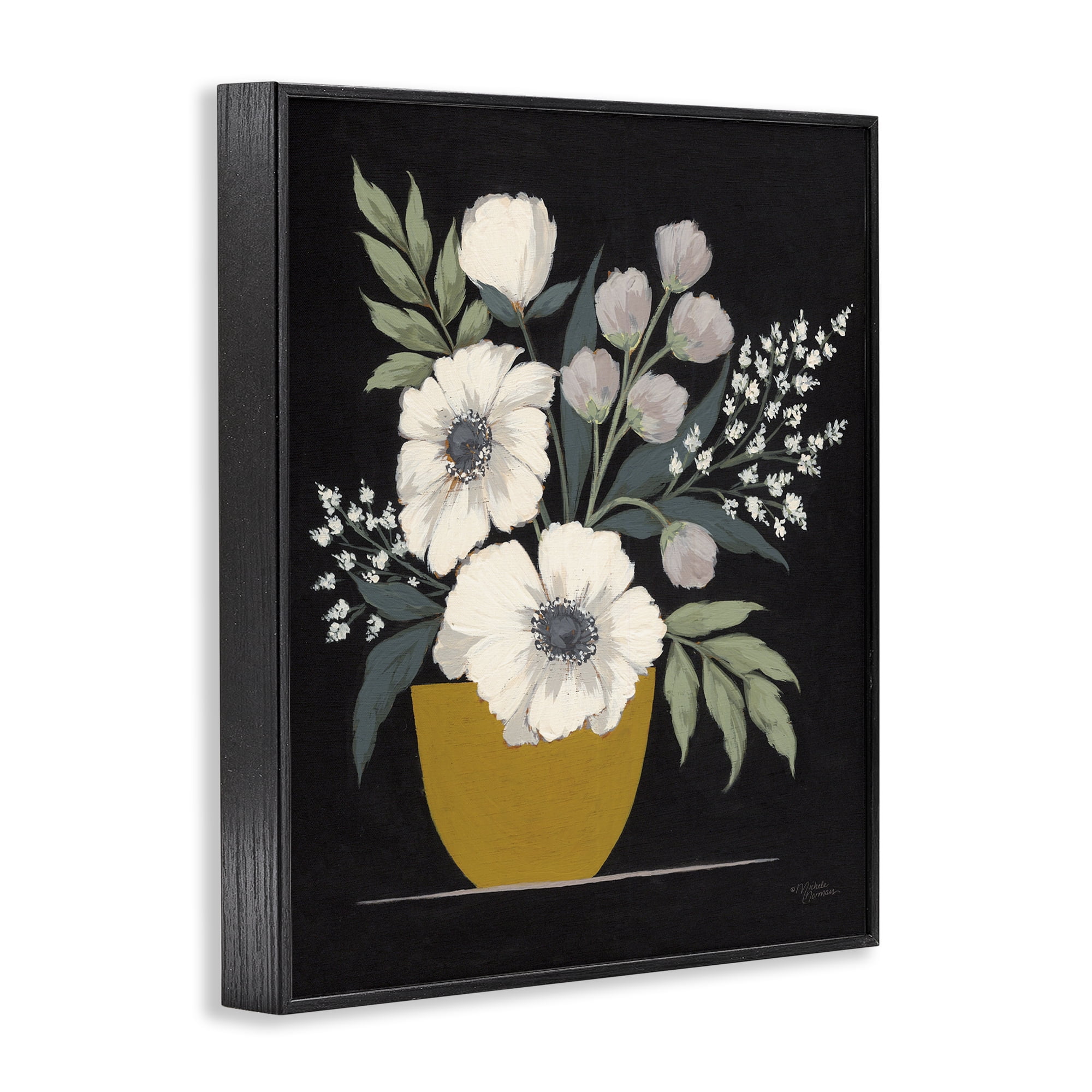 Stupell Industries Potted Flower Bouquet Botanical & Floral Painting Black Framed Art Print Wall Art, 24 x 30