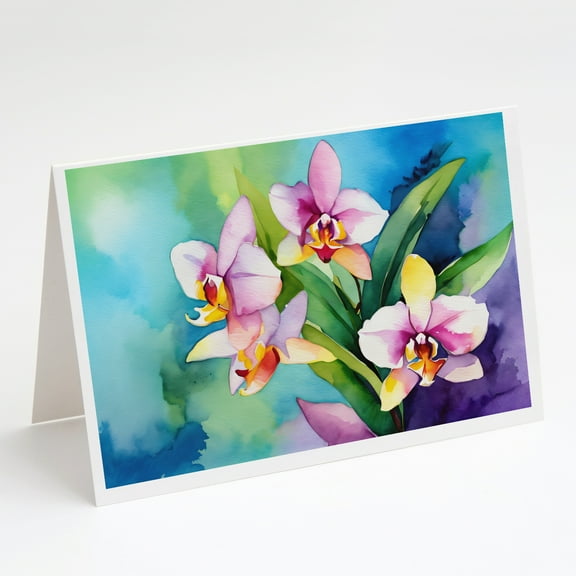 Orchids in Watercolor Greeting Cards and Envelopes Pack of 8 7 in x 5 in