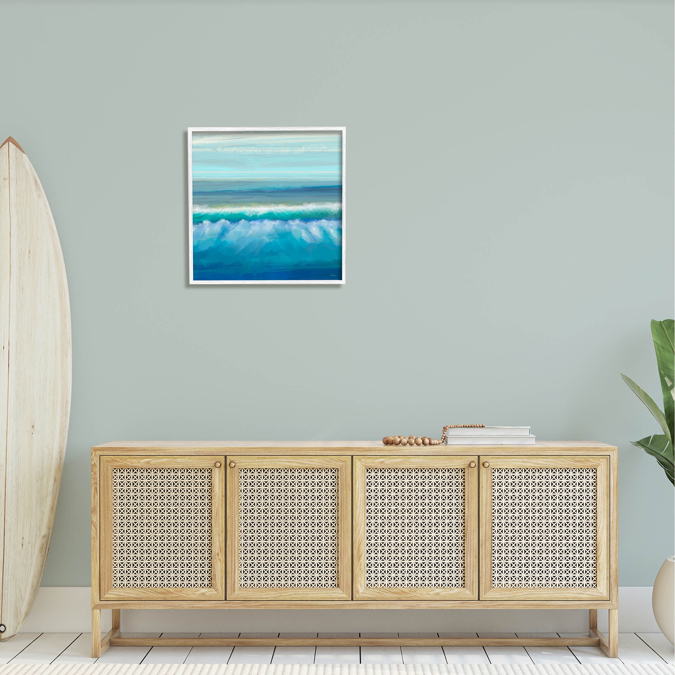 Brushed Sea Waves Crashing Coastal Painting White Framed Art Print Wall Art