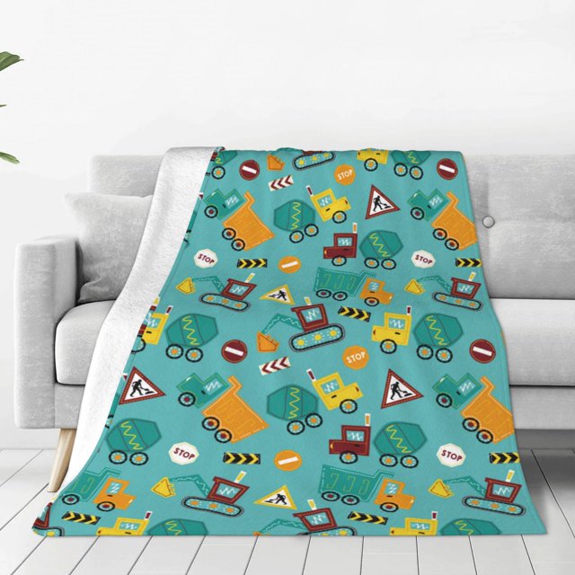 KLL Trucks And Excavators Pattern Fleece Throw Blanket,Fleece Throw Blankets for Couch & Bed All Season Use-80"x60"