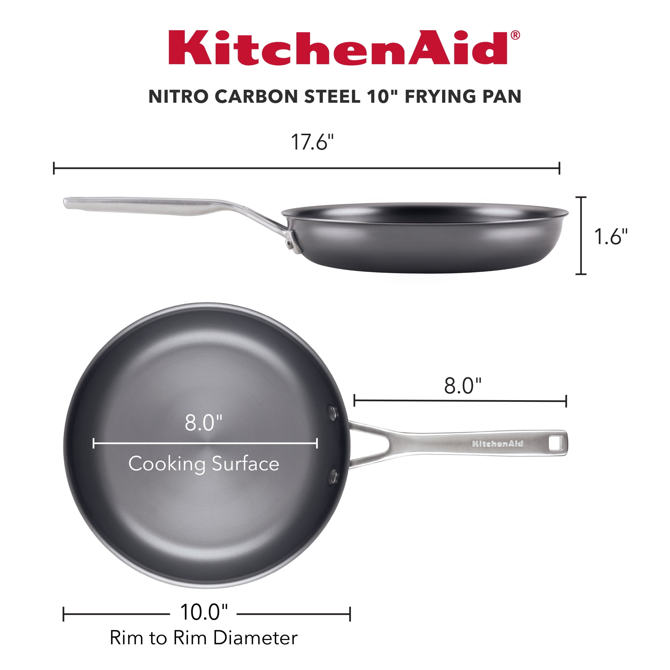 KitchenAid NITRO Carbon 10 Inch Steel Skillet, Induction Compatible, Metal Utensil, Broiler and Oven Safe to 750°F, Black