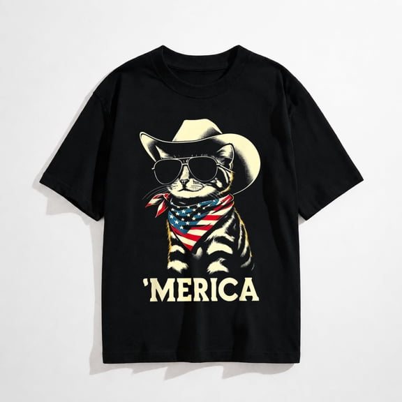 USA 'Merica Cat 4th of July Men Women Funny Patriotic T-Shirt