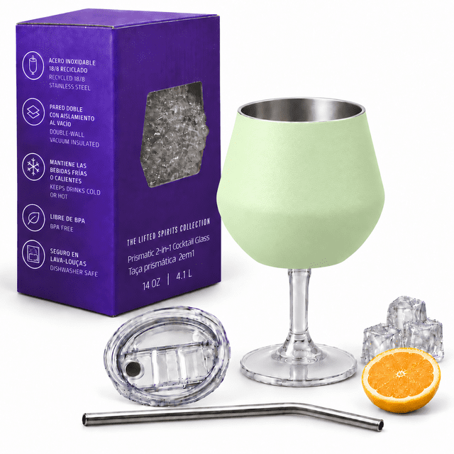 Copa Térmica LED 14 oz Pistache de Acero Inoxidable con Tapa y Popote