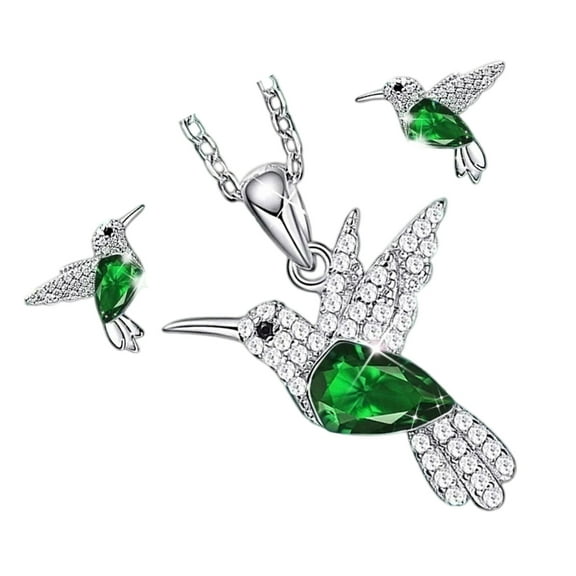 Ciwanning Delicate Bird Motifs Necklace Earring Set With Shimmering Rhinestones Dainty Alloy Jewelry For Giving Use