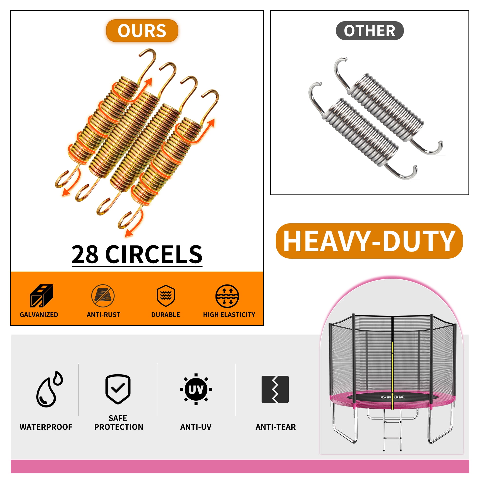 SKOK 8FT Pink Trampoline with 400LBS Capacity, Ladder, Waterproof, Heavy Duty for Outdoor & Indoor