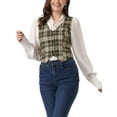 thumbnail image 1 of INSPIRE CHIC Veste Sans Manches à Carreaux Extensible Asymétrique à Col en V Taille Cintrée avec Boutons Kaki Clair G, 1 of 5