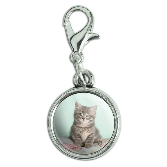 Manx Cat Kitten Bed Sitting Antiqued Bracelet Pendant Zipper Pull Charm with Lobster Clasp