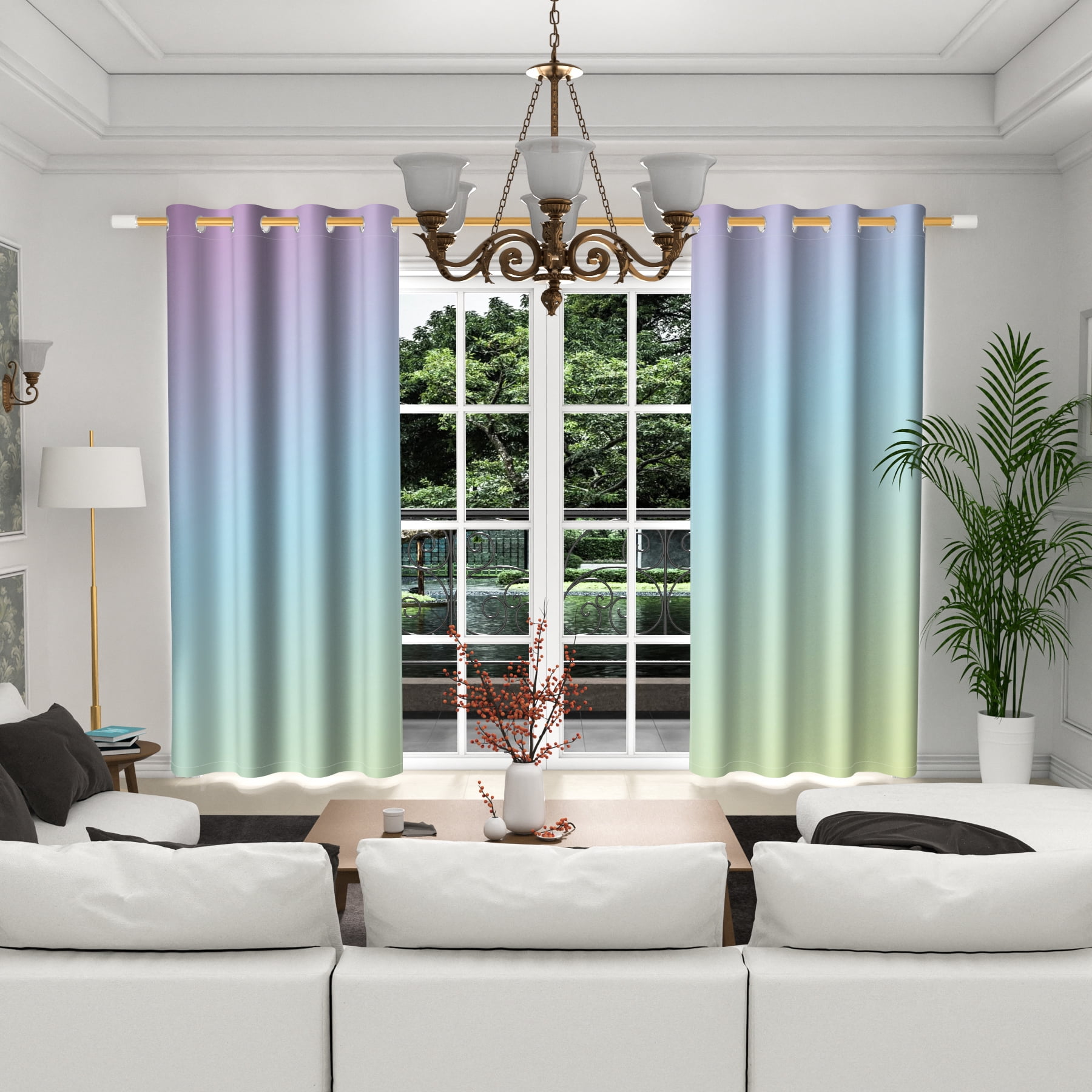 Lfeey Purple Gradient Ombre Blackout Curtains, Room Darkening Grommet Curtains, 42x72 inches, 2 panels