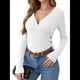 thumbnail image 5 of Camisas de Larga para Mujer, Cuello en V, Punto Acanalado, Corte Ajustado, Suéter con Botones, Blusa Informal de Trabajo para Otoño. XL, 5 of 10