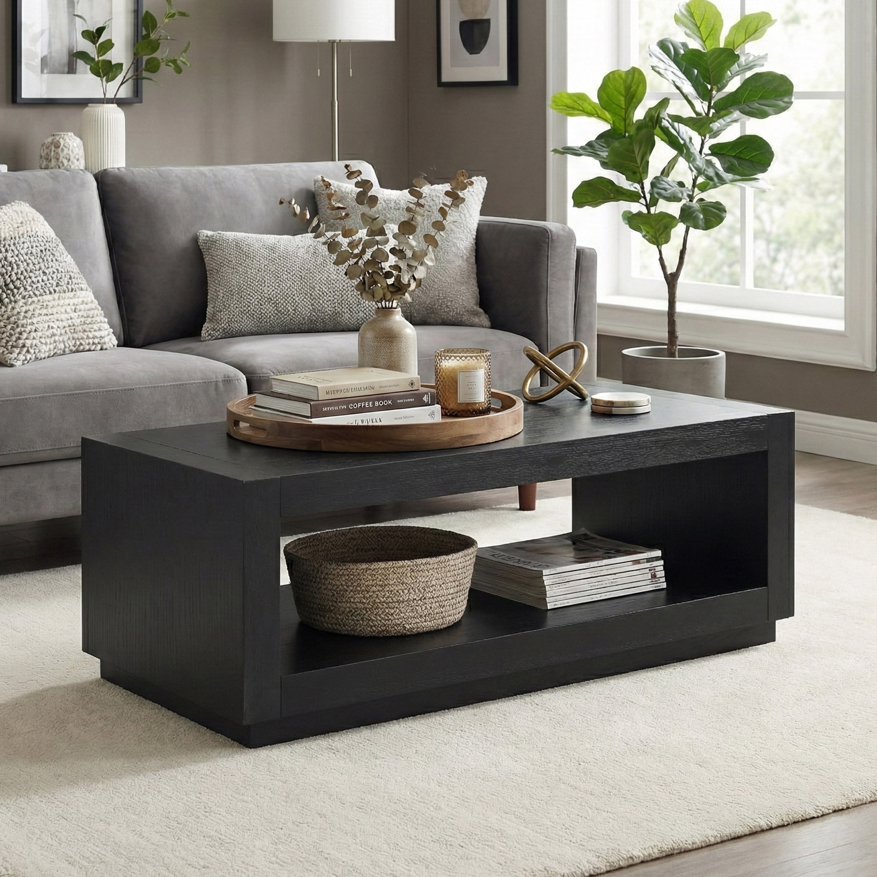 Furniture of America Robbs Modern Bottom Shelf Coffee Table, Black