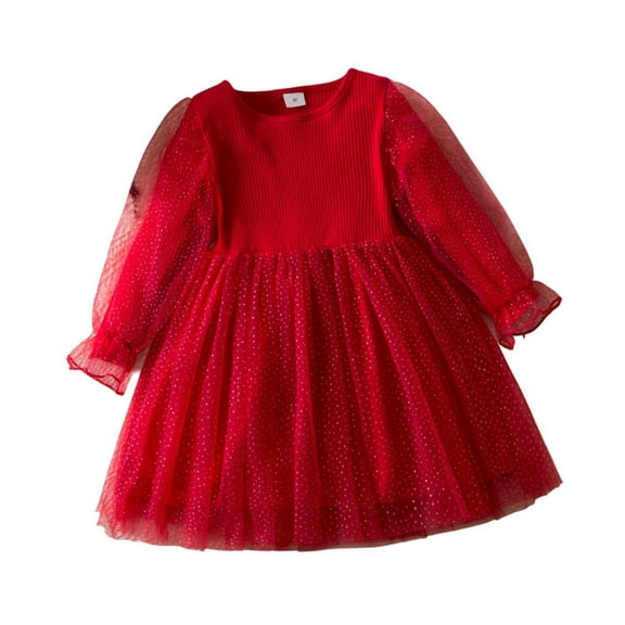 yotijay Christmas Red Dress Cute Long Sleeves Tulle Skirt for Halloween Party Winter 5 Years
