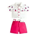 thumbnail image 2 of KYAIGUO Baby Kids Girls Summer Set Short Sleeve Cardigan Lapels 12M-6Y Buttons Top + Shorts Pants Toddler Summer Cute Breathable Fabric Suit, 2 of 7