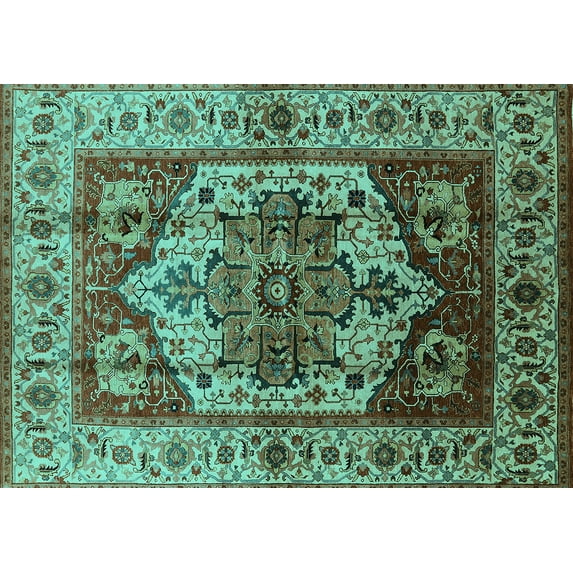 Ahgly Company Indoor Rectangle Oriental Turquoise Blue Industrial Area Rugs, 2' x 3'