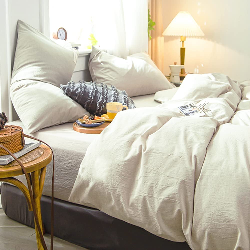 Cream White Duvet Cover Full Size 100 Washed Cotton Ivory Solid Color