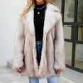 thumbnail image 2 of Elainilye Fashion Womens Faux Fur Coat Ladies Warm Faux Furry Long Coat Jacket Winter Solid V-neck Outerwear,Beige, 2 of 6