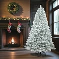 thumbnail image 4 of Tcbosik Snow Flocked Christmas Tree, 7ft Hinged Unlit Artificial Xmas Tree with 36 Pine Cones and 888 Branch Tips, Indoor Holiday Decoration with Metal Stand, Green & White, 4 of 9