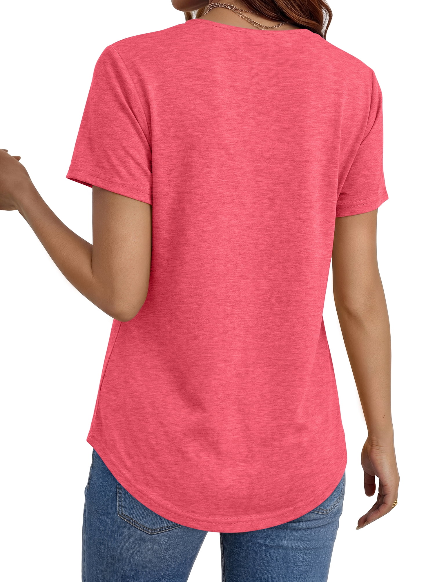 MOSHU Deep V Neck Womens Tops Curved Hem Shirts for Women Fashion Trendy Blouses Casual Loose Fit Tees Tops