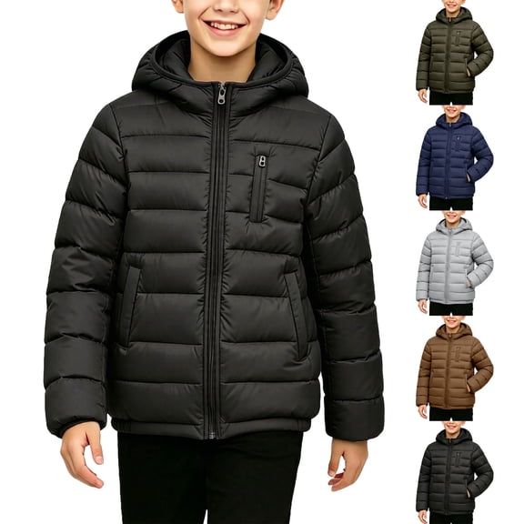 WAVSUF Boys Parka Jacket, Long Sleeve Lightweight with Pockets Winter Warm Hooded Coat Black 9