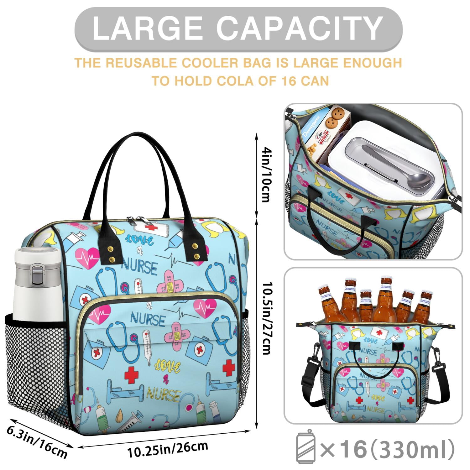Nurse Nursing Saving Lives Every Day Cute Nurse Aesthetic Nurse Life Cute Funny Future Nurse Large Insulated Lunch Bag Dual Compartment Leakproof Lunch Box Waterproof Cooler Tote with Adjustable Strap