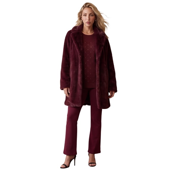 Roaman's Women's Plus Size Mid-Length Luxe Faux Fur Coat