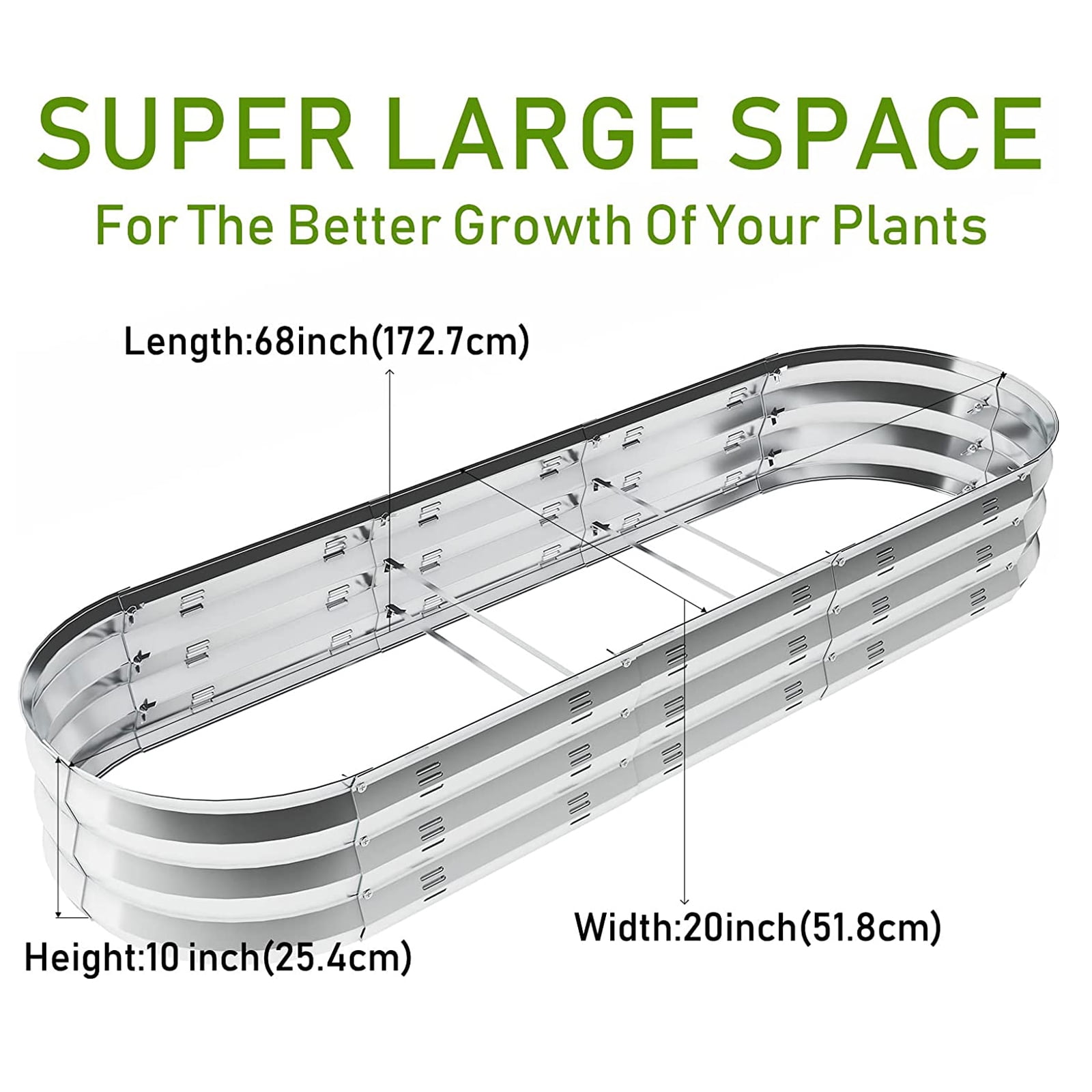 Nana Guard Raised Garden Bed Galvanized Metal Planter Box, 67"D x 20"W x10"H, 7 Cu. ft. Silver