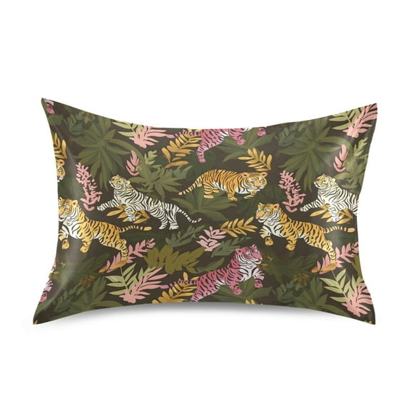 Tiger Pattern Standard Size Satin Pillowcase 20''x26'' Double-Sided Print Soft Wrinkle Resistant