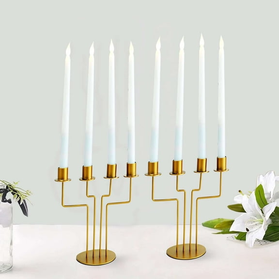 Efavormart 2 Pack | 4 Arm 8" Gold Metal Geometric Taper Candle Candelabra Holder Centerpiece For Weddings Birthday Parties