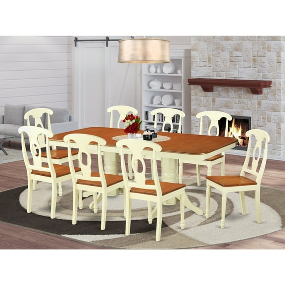 Dining Room Table Set with Chairs - 9 Piece Kitchen Furniture Set - Rectangle Table & 8 Chairs