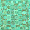 thumbnail image 1 of Ahgly Company Indoor Square Southwestern Turquoise Blue Country Area Rugs, 3' Square, 1 of 4