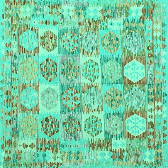 Ahgly Company Indoor Square Southwestern Turquoise Blue Country Area Rugs, 3' Square