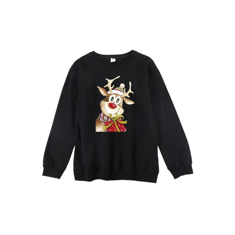 Nokiwiqis Parent-child Pullover, Elk Neck Round Long Sleeve Sweatshirt Print