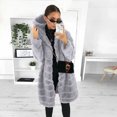 thumbnail image 4 of WREESH Womens Winter Faux Furry Coat Ladies Fashion Luxury Thicken Warm Overcoat Plus Size Hooded Jacket Mid Length Lapel Cardigan Outerwear Gray, 4 of 6