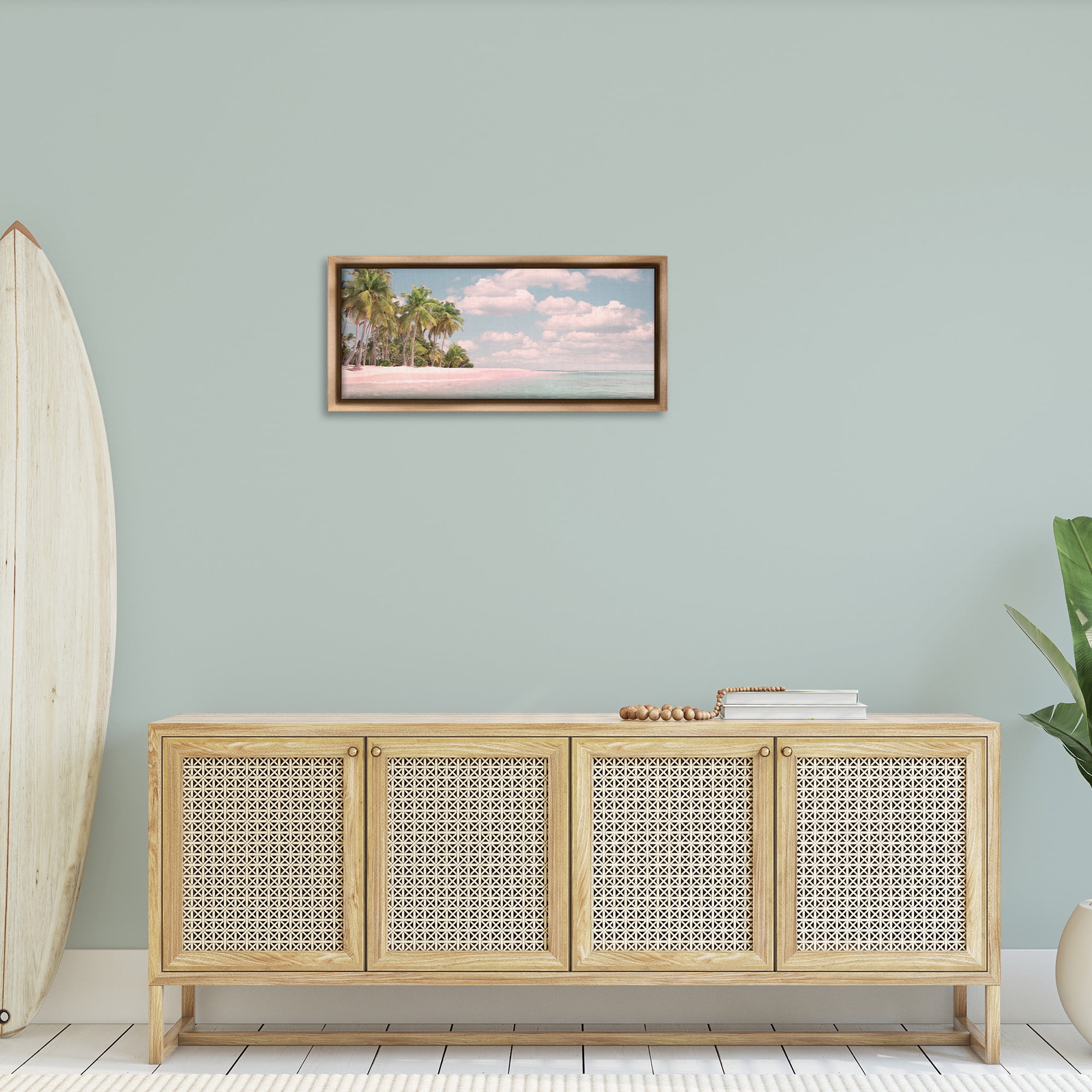 Stupell Industries Clear Water Tropical Beach Coast Nature Photography Brown Floater Framed Canvas Art Print Wall Art, 31 x 14