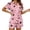 Pink, variant on Swanpen Women's Heart Print Ribbed Pajama Button Front Short Sleeve Set Lapel Top with Matching Shorts for Summer Home Wear