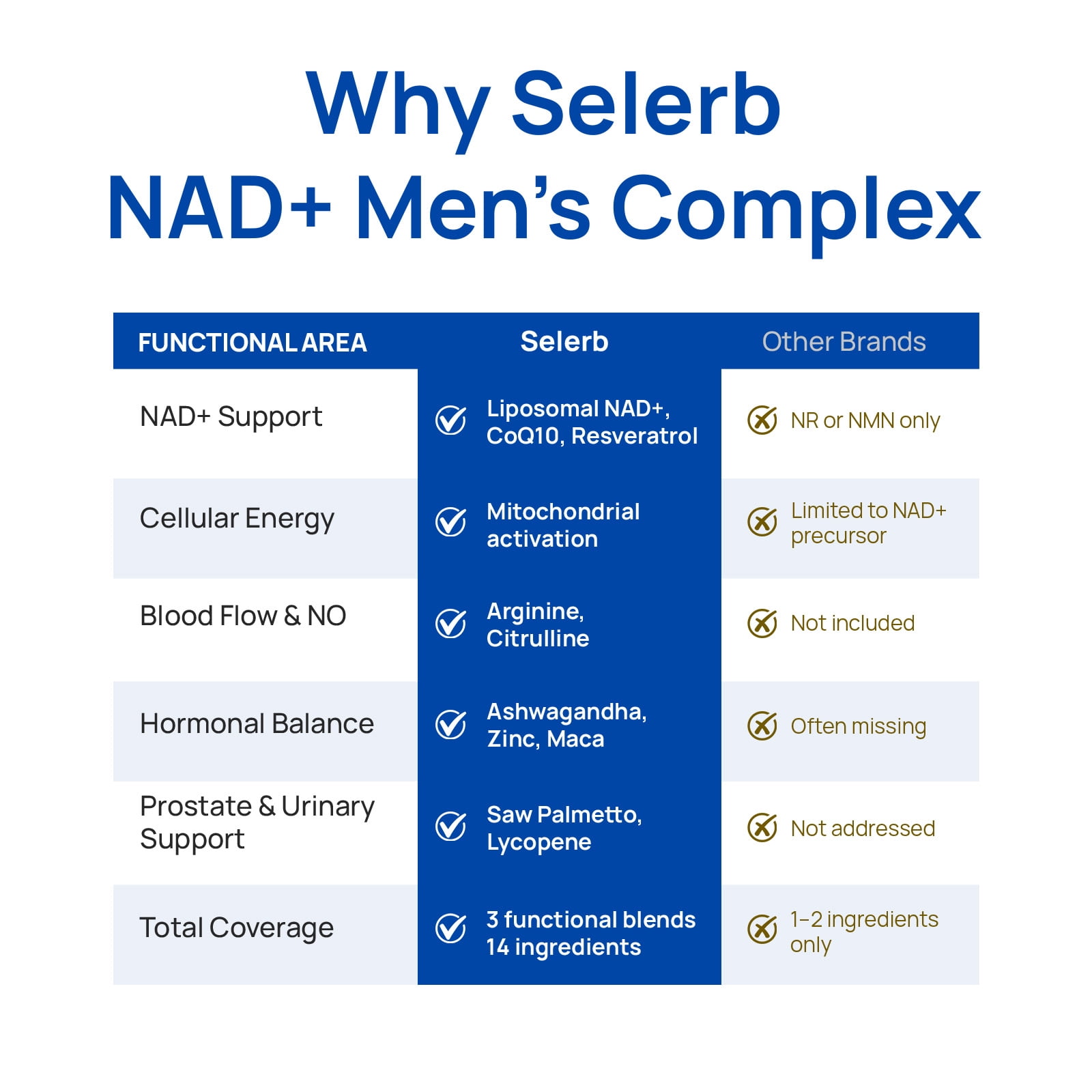 Selerb NAD+ Supplement for Men – With CoQ10, L-Carnitine, L-Arginine, Maca & Ashwagandha – Energy, Circulation & Prostate Support – 60 Capsules