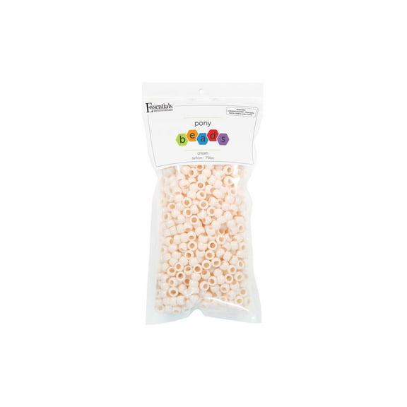 Essentials by Leisure Arts Pony Beads, 6x9mm, Neutral Cream, 750pc – Bracelet Making Kit for Jewelry and Kandi Crafts – Bulk Craft Beads for Friendship Bracelets and DIY Projects