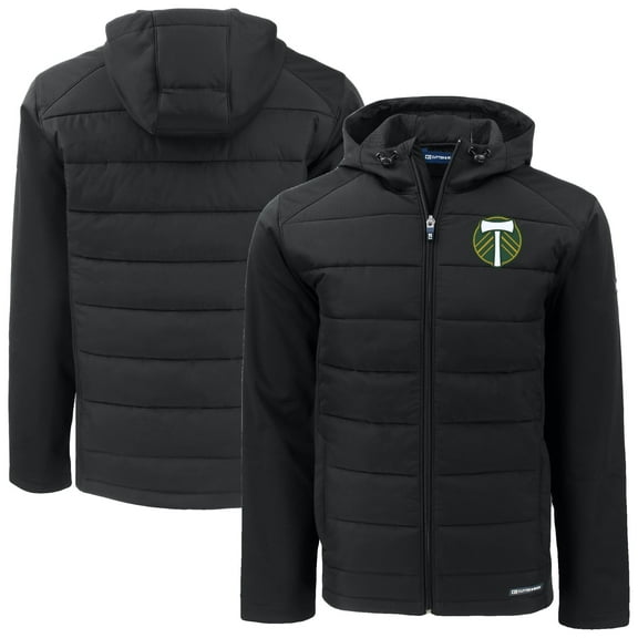 Men's Cutter & Buck Black Portland Timbers Big & Tall Evoke Hybrid Eco Softshell Recycled Full-Zip Hoodie Jacket