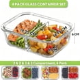 thumbnail image 2 of 8 Pzs Contenedores de Vidrio para Almacenamiento de Alimentos con Tapas, Contenedores Herméticos de Vidrio para Preparación de Comidas de 2 y 3 Compartimentos (4 Contenedores y 4 Tapas), Aptos para, 2 of 11