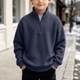 thumbnail image 2 of RUTAYY Boys Waffle Sweatshirt Knit Quarter Zip Fashion Long Sleeve Fall Winter Basic Pullover Casual Outdoor Wear, Navy, 2 of 4