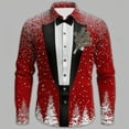 thumbnail image 3 of Mens Christmas Shirts Button Up Lapel Collar Long Sleeve Fitted Holiday Tops Party Outfits Funny Fake Suit Blazers (XS, Red), 3 of 3